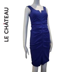 🟣 🇨🇦XXS Le Chateau Blue Sleeveless Knee Length Dress with Ruched Detail